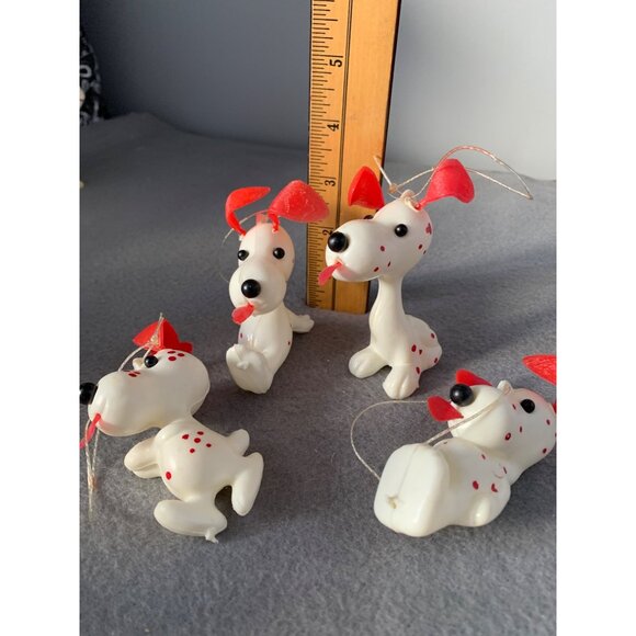 Set of 4 Dalmatian Dog Blow Mold Christmas Tree Ornaments with Red Ears & Spots - Picture 5 of 6